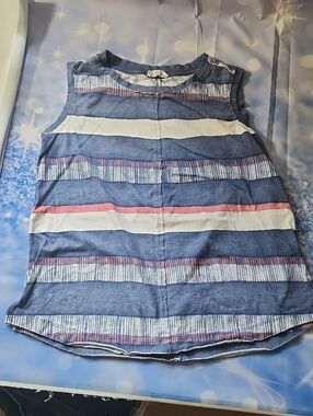 Westbound Blue, White & Coral Striped Sleeveless Top